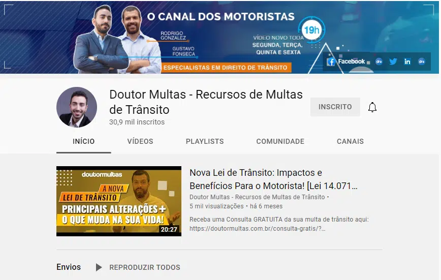Marketing do Youtube - Canal do Doutor Multas