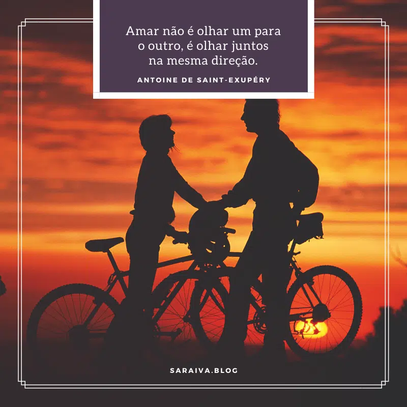 Silhueta dos pares e Bicicletas em Sunset Love Quote